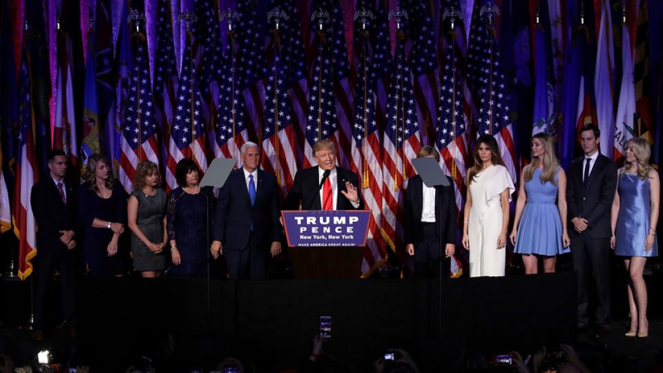 President Trump en zijn familie op 9 november 2016